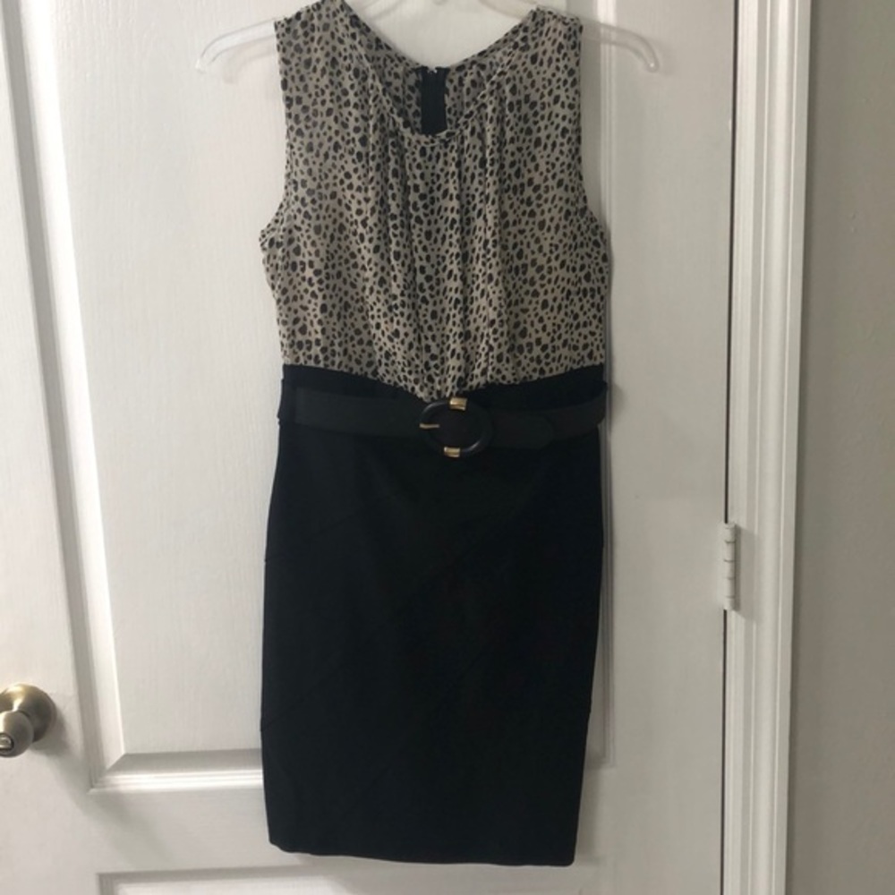 BCX Black Skirt & Animal Print Dress w/ Built In Belt-Size 9 Juniors/8 Womens